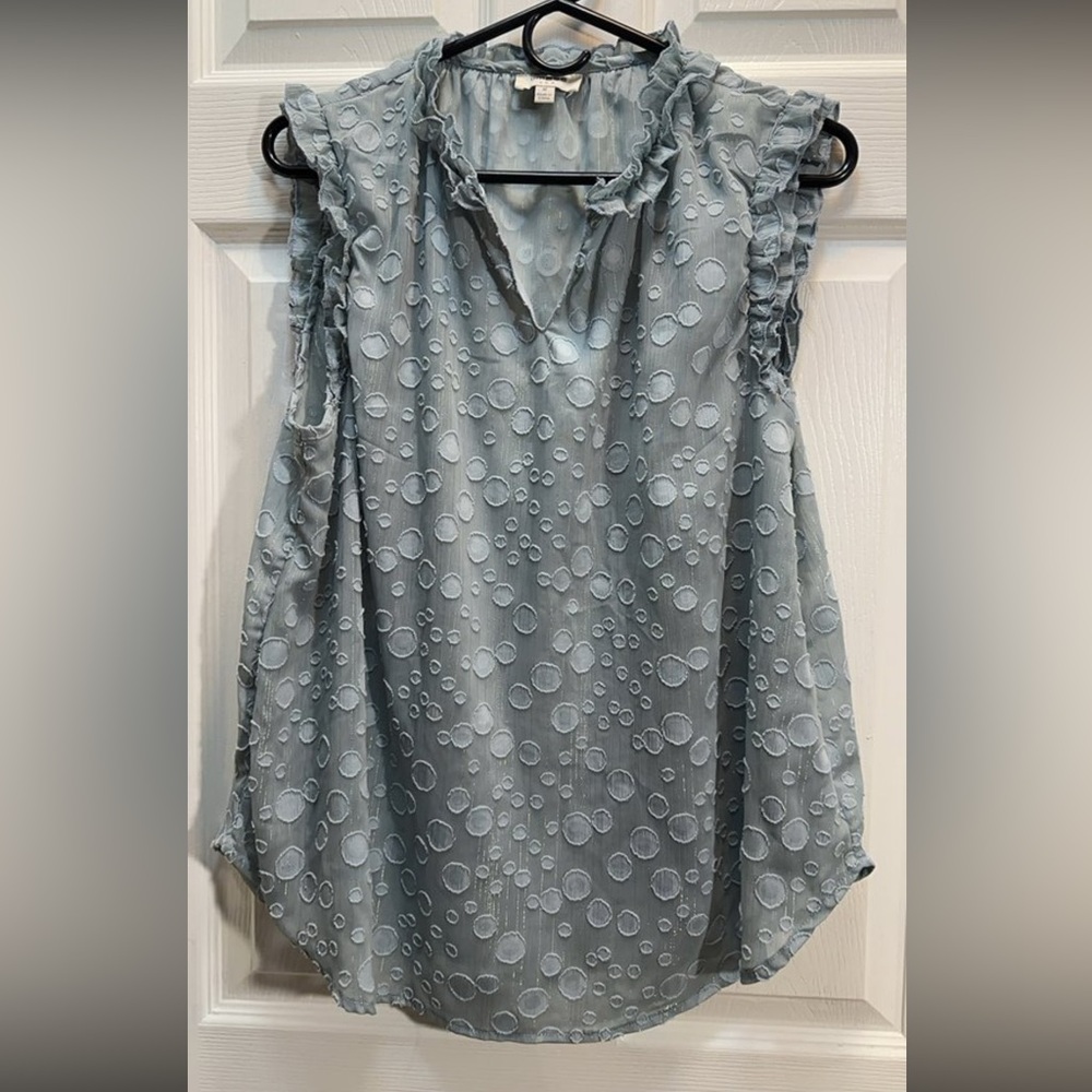 Umgee Light Blue Ruffled Dot-Texture Sleeveless Camisole